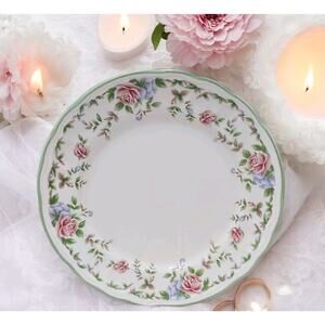 Epoch MORNING ROSE Salad Plate Floral Roses Green Scalloped Cottage Replacement